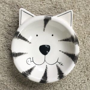 COPY - Cat Shaped Ceramic Black and White Food Water Bowl With Eaten Fish 6.5” …